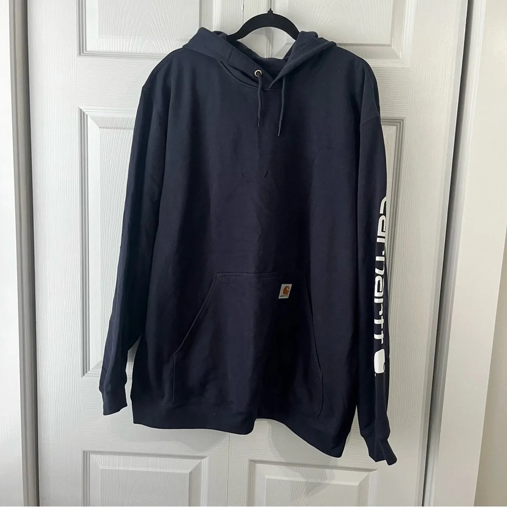 Carhartt  Logo Hooded Jacket Loose Fit Navy Pullover Size XL